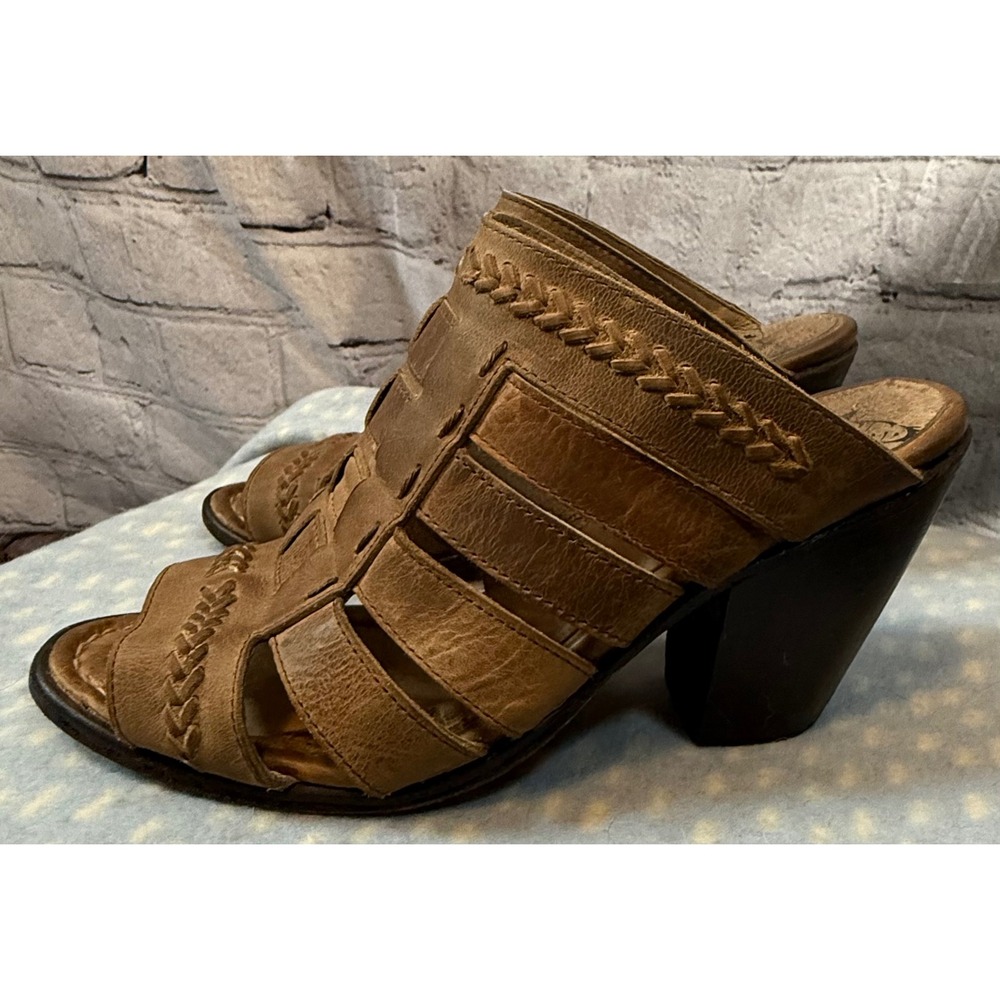 Freebird by Steven Vulture Leather Heeled Sandals Mules Open Toe Brown Women's 8
